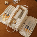 Bolsa Cosmética De Grande Capacidade Com Abertura Em Forma De U Para Mulheres Portátil Viagem Multi-Compartment Couro