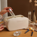 Bolsa Cosmética De Grande Capacidade Com Abertura Em Forma De U Para Mulheres Portátil Viagem Multi-Compartment Couro