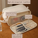 Bolsa Cosmética De Grande Capacidade Com Abertura Em Forma De U Para Mulheres Portátil Viagem Multi-Compartment Couro