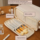 Bolsa Cosmética De Grande Capacidade Com Abertura Em Forma De U Para Mulheres Portátil Viagem Multi-Compartment Couro