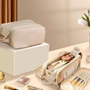 Bolsa Cosmética De Grande Capacidade Com Abertura Em Forma De U Para Mulheres Portátil Viagem Multi-Compartment Couro