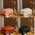 Bolsa Cosmética De Grande Capacidade Com Abertura Em Forma De U Para Mulheres Portátil Viagem Multi-Compartment Couro