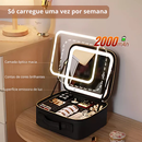 Maleta de Maquiagem GRANDE com Espelho e Luz LED – Praticidade, Estilo e Organização 26x23x10,5cm
