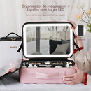 Maleta de Maquiagem GRANDE com Espelho e Luz LED – Praticidade, Estilo e Organização 26x23x10,5cm