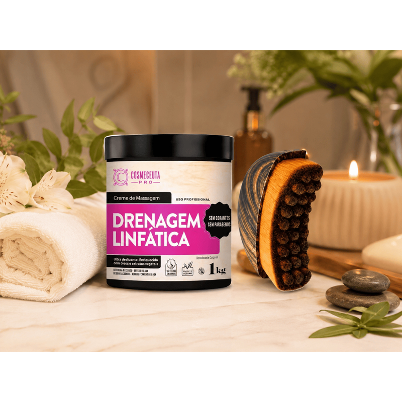 Kit Drenagem Linfatica Cosmeceuta - Creme de Massagem 1kg + Escova Massageadora Corporal