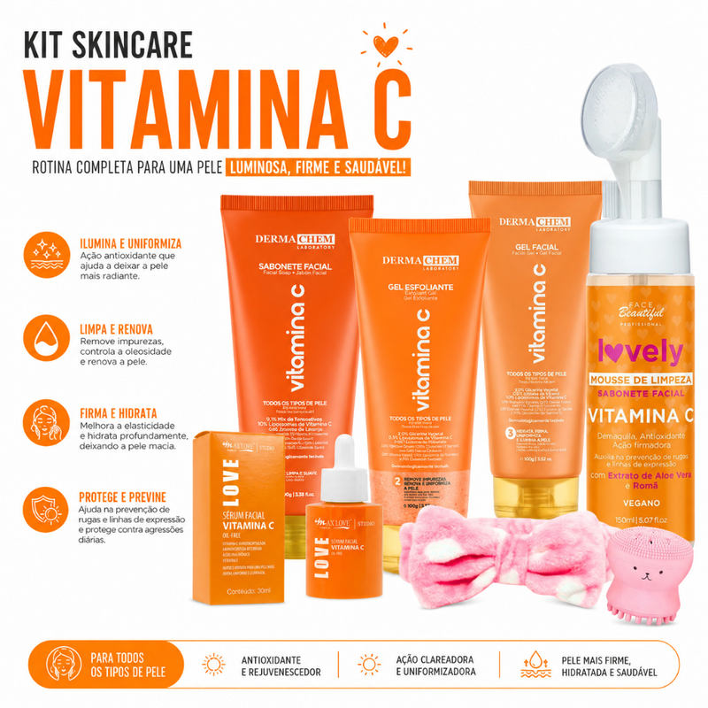 Skincare Vitamina C kit limpeza de pele hidratante mousse de limpeza facial